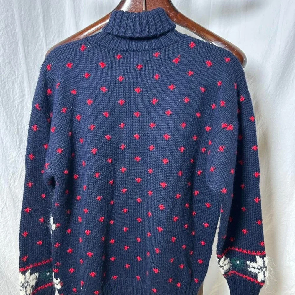 Vtg Studio Michelle Stuart Hand Knit Womens Mohair Sweater Navy Blue Fair Isle M - Picture 2 of 3